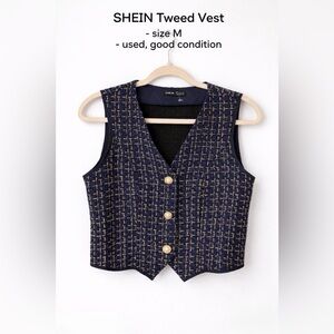 SHEIN Navy Tweed Vest w/ Gold Buttons | Size M | Good Condition